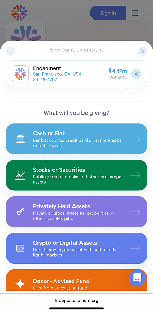 Donation Options Shot